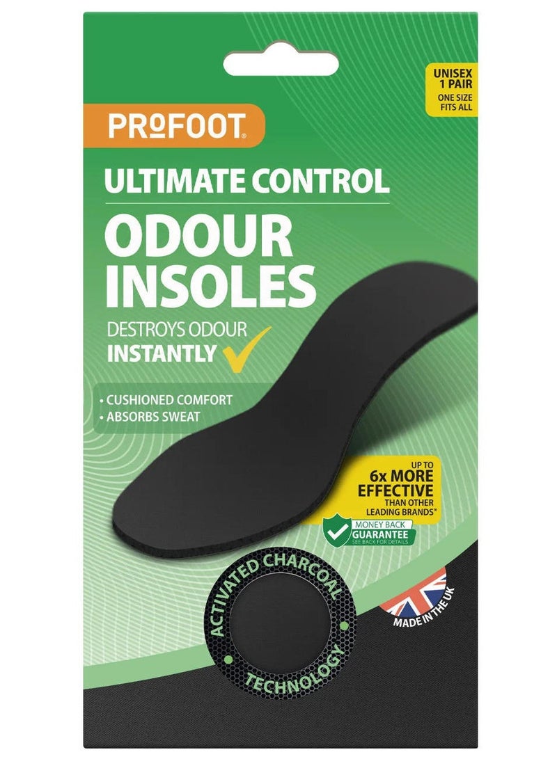 ProFoot Ultimate Control Odour Insoles Comfort & Absorbs Sweat Activated Charcoal Upto 6X More Effective 1 Size Fits All 1 Pair - Image 1